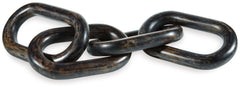 This sculpture sets the standard for casually cool art. Interlocking wood rings in a distressed black finish add an urban industrial element to your decor. When displayed on a TV stand or fireplace mantel, or draped across a stack of books, it-'s such an 