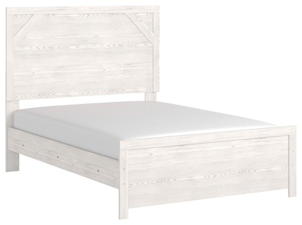 Cool, clean and casually modern. This full panel bedâ€™s wispy whitewash finish sets the tone for your calming sanctuary. Framed elements and cross-brace accents add dimension and authenticity to the bedâ€™s simply stunning profile. <h4><b>Gerridan - Whit