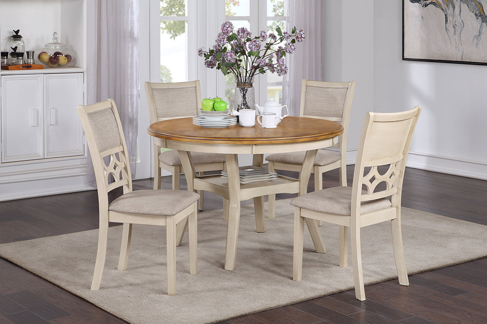 The graceful Mitchell 5 Piece Dining Table and Chair Set is built with durability and comfort in mind. This dining set provides spacious seating for four and a handy storage shelf located under the table top to store dinnerware or decor. The dining table 
