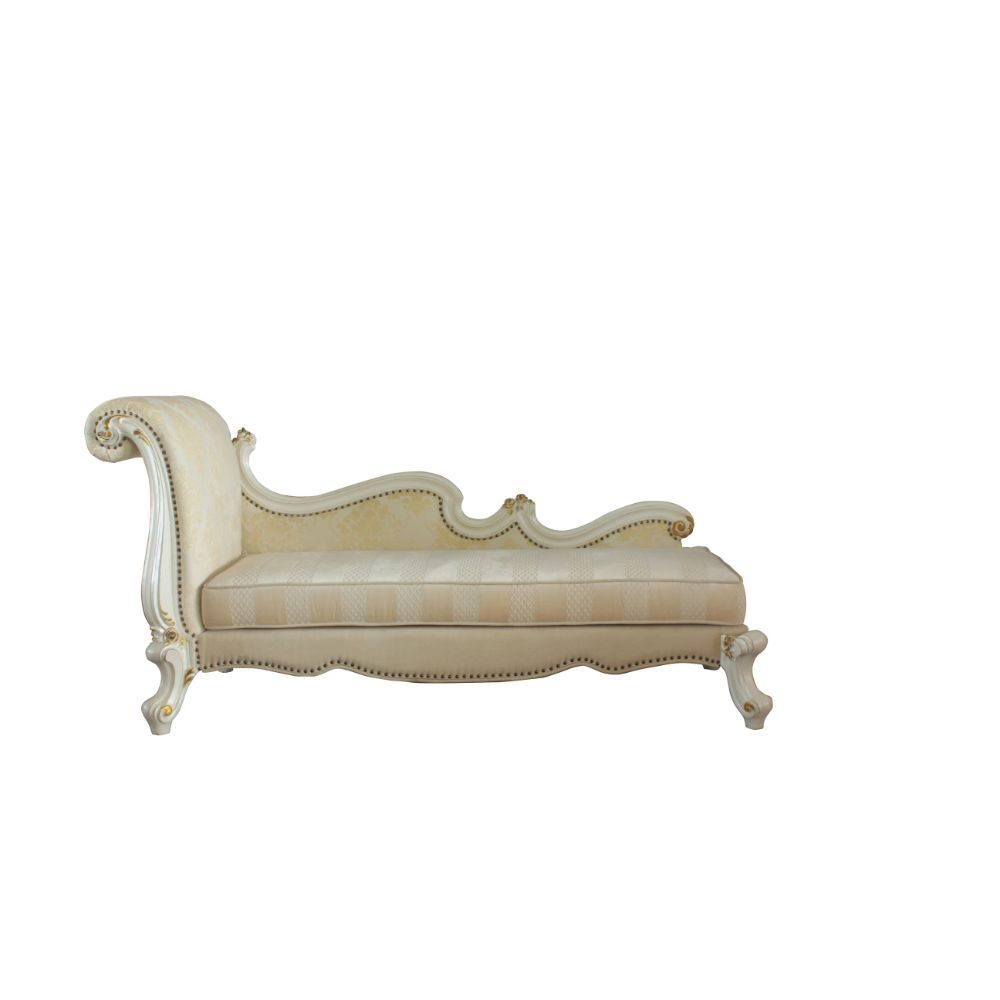 Lounge Chaise w/2 Pillows NO Storage Padded Base with Nail-head Trim, Raised Scrolled Molding Trim with Vintage Hand-Brushed Fully Padded: Scalloped Base Tight Back & Seat Cushion) CONSTRUCTION] SEAT: Pocket Coil