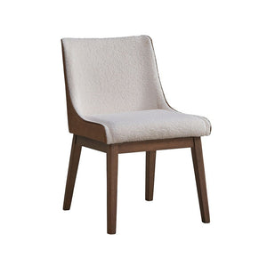 Fixed Table TopBent Wood Legs DesignNatural Finish StyleUpholstered Chair with Boucle & VelvetWooden Legss