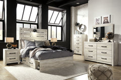 Cambeck - 7 Pc. - Dresser, Mirror, Chest, Full Panel Bed with Side Storage Drawers - Whitewash