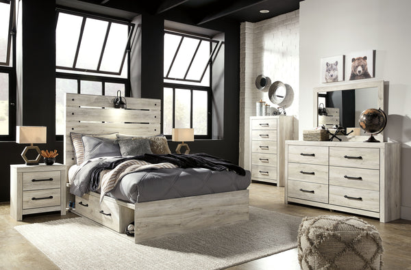 Cambeck - 7 Pc. - Dresser, Mirror, Chest, Full Panel Bed with Side Storage Drawers - Whitewash