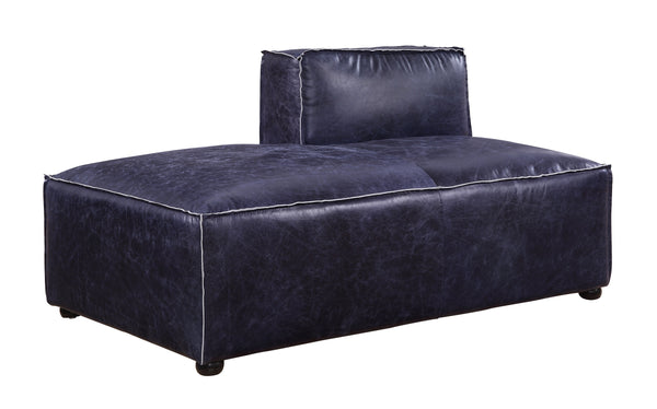 â€¢ Leg Height: 2-"<br/><br/><b>Product Features</b><ul><li>Case: 1Pc/1Ctn</li><li>Finish: Vintage Blue Top Grain Leather</li><li>Style: Contemporary</li><li>Materials: Upholstery, Wood Leg</li></ul><br/>