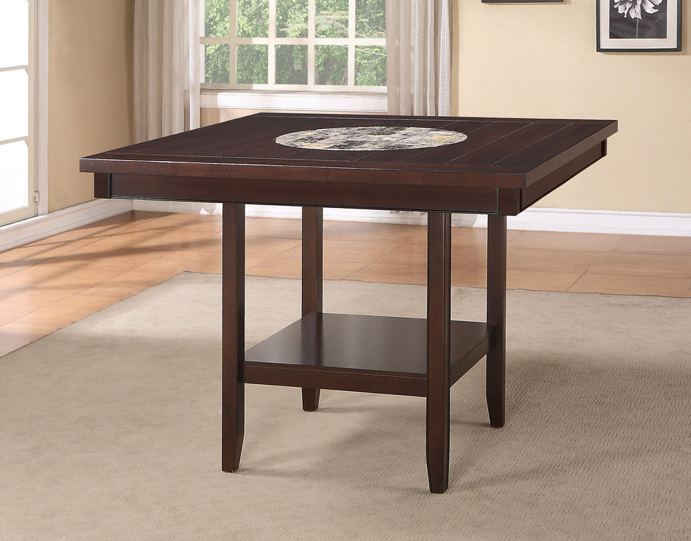 Upgrade your dining space with this luxurious counter height dining set, designed for both style and comfort. The set features a rich espresso finish that exudes sophistication, making it a perfect centerpiece for any dining room. The table boasts a spaci