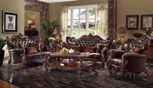  w/5 Pillows â€¢ Tight Back & Loose Seat Cushion â€¢ 2 Seat Cushion Reversible?? w/Welted Edge â€¢ Button Tufted/Curved Back â€¢ Rolled/Flared Armrest â€¢ Curved Trim: Back/Crown/ Legs: Scrolled/Leaves Ornamental Details & Nailhead Trim<br/><br/