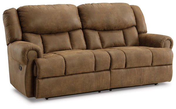  magnifying the beauty of richly warm brown faux leather. Polishing off the piece is one-touch power reclining