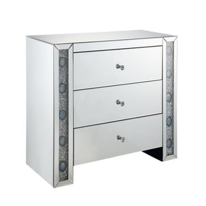 Assambled, Rectangular Console Table Beveled Mirrored Finish, Clear Glass with Faux Agate Stones (Back Unfinished) Orientation: Free Standing Storage: 3 Drawers (Open Base) CONSTRUCTION Mirrored Case-Frame & Drw: Mirror, MDF (Fixed Top) Mirrored Sled Base