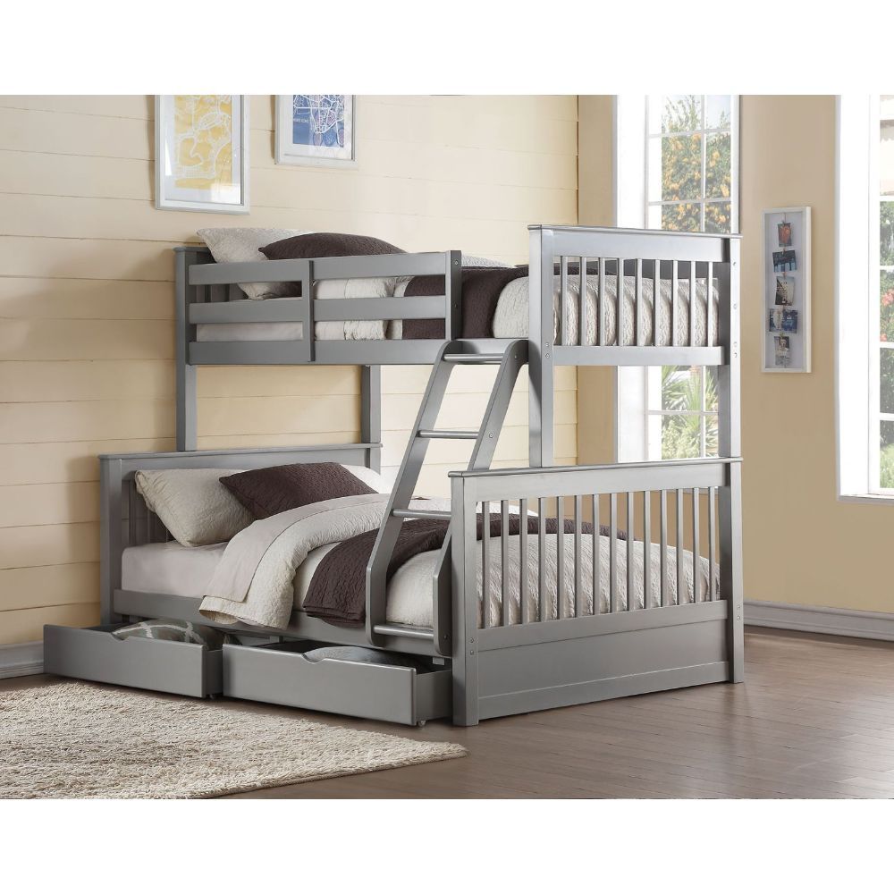 This Haley II collection offers classical bunk bed style. With featured storage drawers and French gray color finish bring a spring breeze into the house. This collection is definitely a good value of multi-functional bunk bed selection for children.<br/>