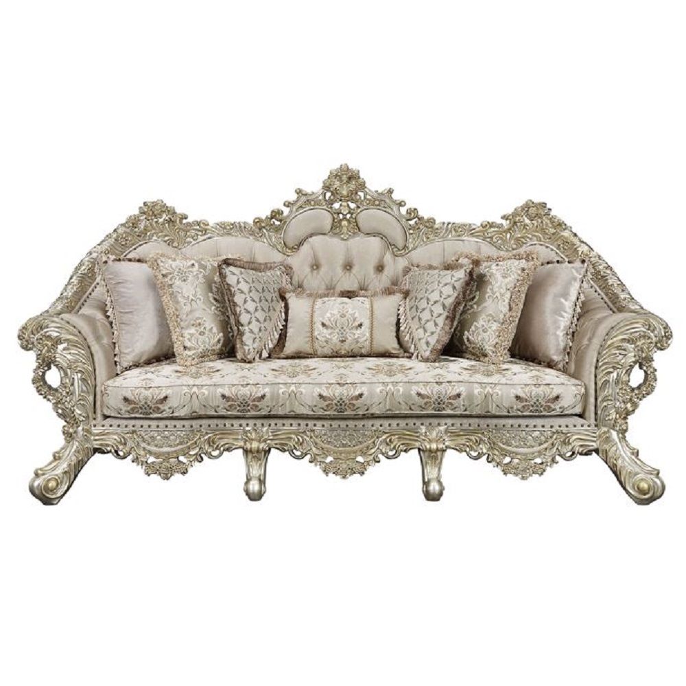 Bring a touch of divine royalty into your living space with the Danae sofa. Beautifully designed with over-the-top crown and floral moldings to reflect the inner royal in you. Classic features such as a tufted backrest help enhance the piece. The sturdy w