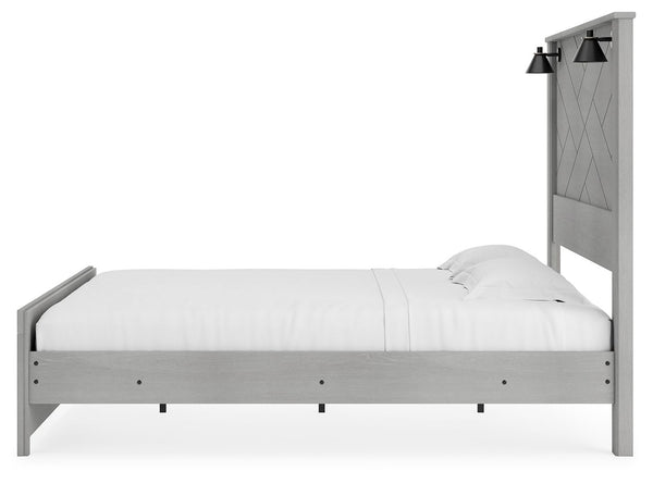 Cottonburg - Light Gray / White - King Panel Bed with Sconce Lights