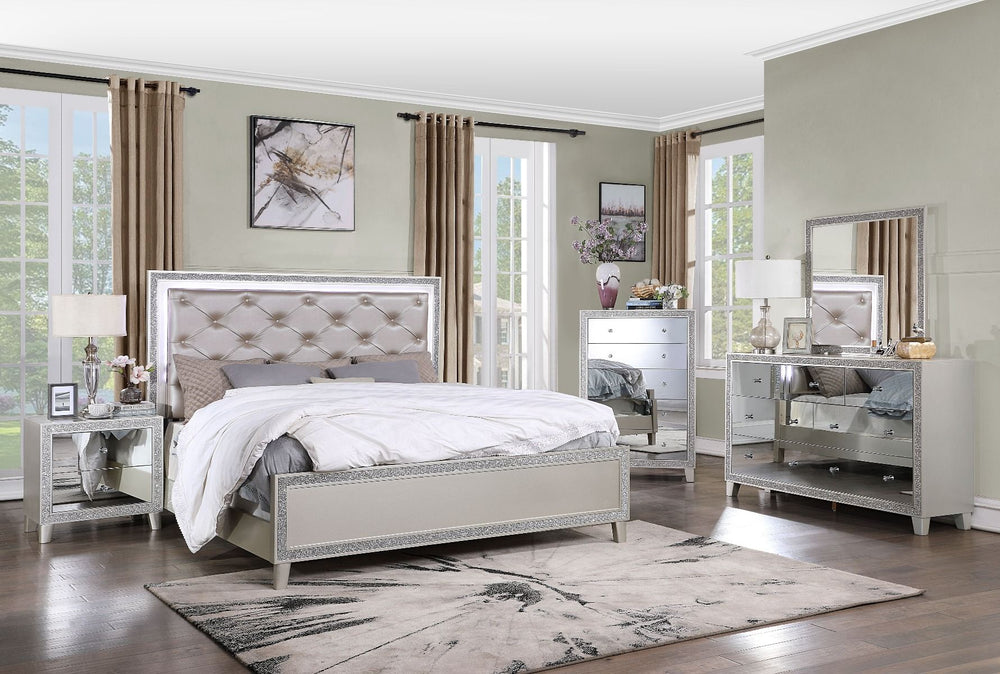 Box Spring RequiredPadded Headboard Button Tufted HeadboardRaised Molding Trim<br/><br/><b>Product Features</b><ul><li>Box Spring Requiredâ€§Padded Headboardâ€§ Button Tufted Headboardâ€§Raised Molding Trim</li><li>Case: 1Set/3Ctn</li><li>Finish: PU & Cha