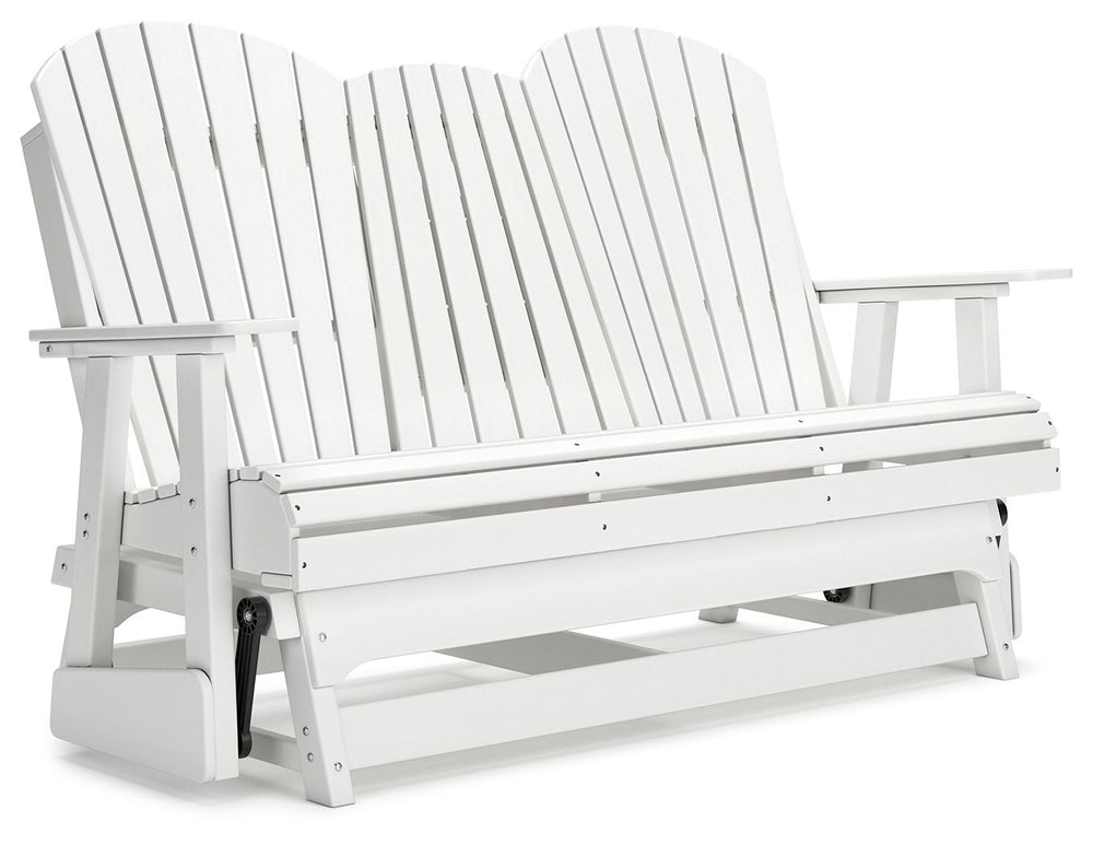 Drift away from everyday worries and into outdoor bliss with this glider loveseat. Dressed in a crisp white, the Adirondack-inspired design has a classic feel. It weathers sunny summer days and cozy winter nights with durable MEGA-TUFFÂ® HDPE material. A 