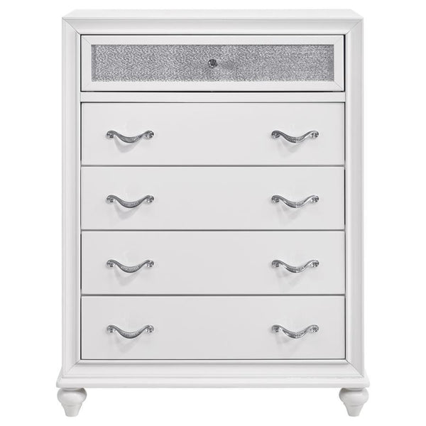  this five-drawer dresser transforms any bedroom into a glamorous retreat. Faceted crystal hardware adds an extra pop of polish. A cris