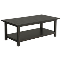 Bring timeless appeal and ample surface space to your living area with this rectangular coffee table. A pine wood and engineered wood construction, enhanced by pine veneer, ensures durability while exuding a warm rustic charm. Its open lower shelf keeps d