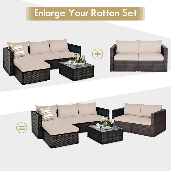 Power coated and solid steel frame adds sturdiness and durability<br>Tight and hand-woven rattan to withstand change of weather<br>2 of the corner sofas can be used separately<br>Aluminum foot pads protect bottom rattan from scratching<br>Wide armrest for