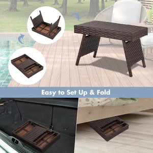 This brown gradient coffee table is made out of durable  weather-resistant resin and an open-weave material  which will not fray and can tolerate high summer temperatures. Â   Their contemporary design and ergonomic comfort are exactly the right combinati