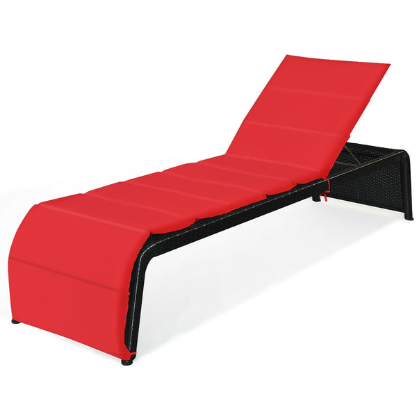Tightly hand-woven rattan can withstand the moderate change in weather <br>The heavy-duty steel frame ensures the sturdiness of the chaise lounge <br>Adjustable backboard with five different positions <br>Soft and thick cushion for comfortable seating <br