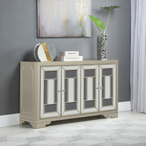  it reflects elegance from every angle. The neutral champagne wood finish complements a variety of de