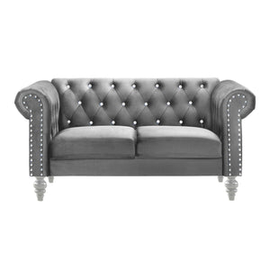  it offers cozy and indulgent seating for two. The glam tailoring features tufted backs and arms 