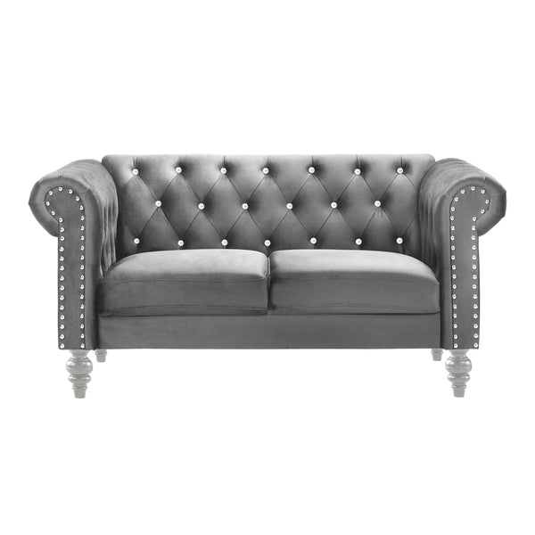  it offers cozy and indulgent seating for two. The glam tailoring features tufted backs and arms 