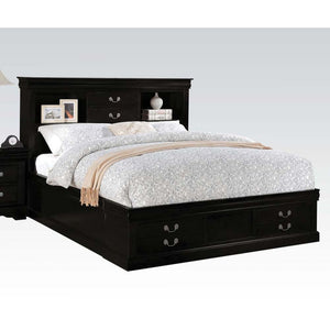 The Louis Philippe III storage bedroom collection features storage bed, headboard with hidden drawers, carefully crafted with selected wood and veneers and complemented by brushed nickel hardware. This collection will make the perfect companion for your f