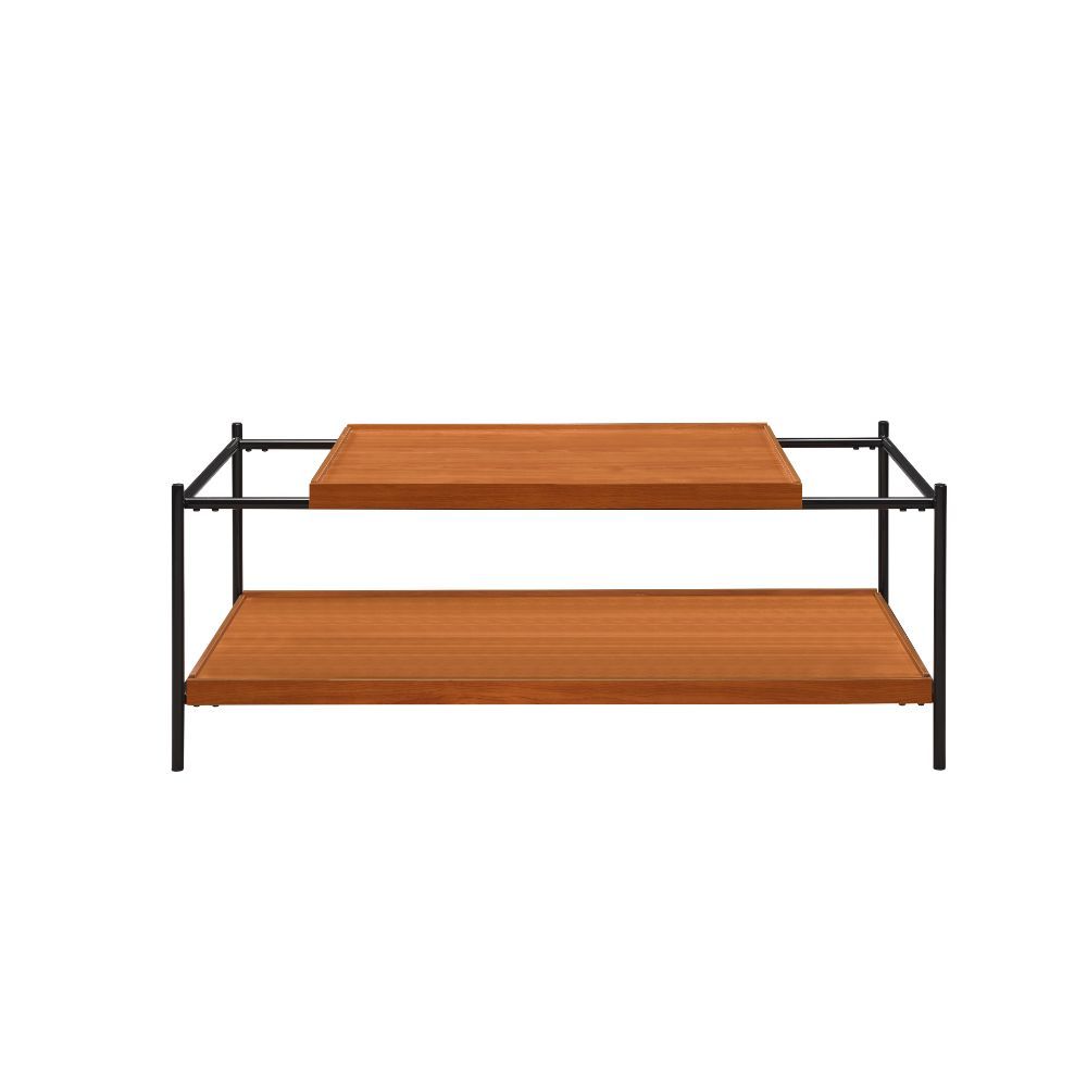 KD, Rectangular Coffee Table â€¢ Storage: Open Compartment (1 Wooden Shelf, Fixed) â€¢ Wooden Top, Metal Open Frame with Straight Leg (Open Base) â€¢â€¢ CONSTRUCTION] Wooden Top/Shelf: Veneer (Paper)+MDF T18mm â€¢ (NO Apron) â€¢ Metal Frame/Leg: Shiny Bla