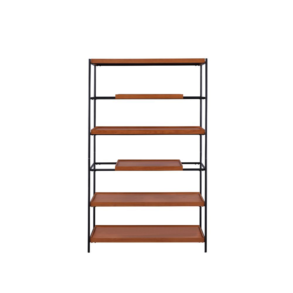 KD, Rectangular Bookshelf (Etagere Style) â€¢ Storage: 5 Open Compartment (5 Wooden Shelves, Fixed) â€¢ Orientation: Freestanding (Wall Tall) â€¢ Wooden Shelves: Honey Oak â€¢ Metal Frame: Black Finish (Back Open) â€¢â€¢ CONSTRUCTION] Wooden Shelves: Pape