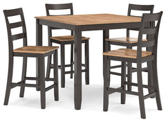 Who says a simple design can-'t be eye-catching? This counter height dining table with bar stools has a casually cool style, yet it still turns heads. The two-tone table and bar stools are effortlessly handsome. And the ladderback bar stools cater to your