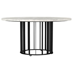 This round coffee table showcases a perfect blend of modern design and functionality with a 31-inch diameter genuine marble top and sturdy iron base. The bold, open vertical rod design gives the table a striking yet minimalist appeal. Its spacious marble 