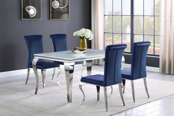Carone - Rectangular Glass Top Dining Table - White And Chrome