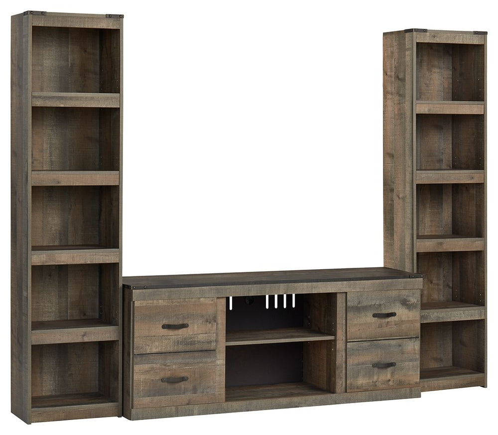 Entertain a rugged yet refined sense of style with this entertainment center. Its rustic finish and plank-style details pay homage to reclaimed barn wood, while nailhead accent trim infuses a touch of industrial cool. Ultra clean lines ensure a look that 