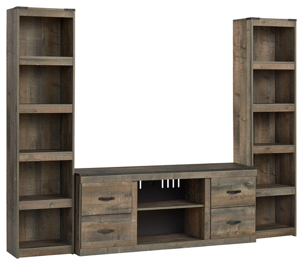Entertain a rugged yet refined sense of style with this entertainment center. Its rustic finish and plank-style details pay homage to reclaimed barn wood, while nailhead accent trim infuses a touch of industrial cool. Ultra clean lines ensure a look that 