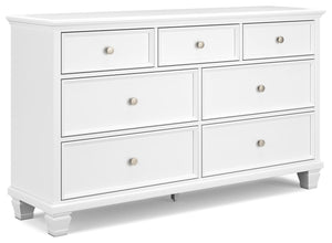 This dresser exudes timeless casual design that-'s ready to define your personal space. Its clean, contemporary white finish, framed drawer fronts and round metal knobs easily adapt to a variety of interiors. Featuring seven storage drawers with dovetail 