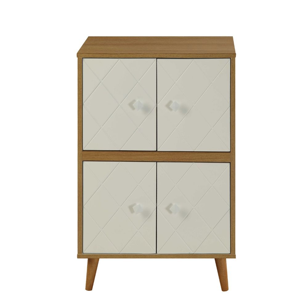 Bring home with you this simple, beautiful and elegant Anita console table. It is made in a Mid-Century style and versatile in any modern or classical interior. This rectangular console table has natural & white finish with 4 Wooden white Doors with a Dia