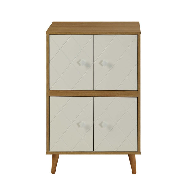  beautiful and elegant Anita console table. It is made in a Mid-Century style and versatile in any modern or classical interior. This rectangular console table has natural & white finish with 4 Wooden white Doors with a Dia