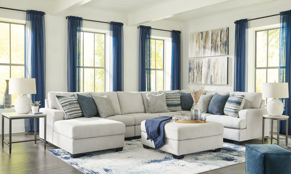 What a pleasant surprise: high-end luxury made comfortably affordable. Thatâ€™s what makes this sectional with chaise group in stone gray so alluring. Made exclusively for those wanting to make a designer statement, this finely crafted sectional and ottom