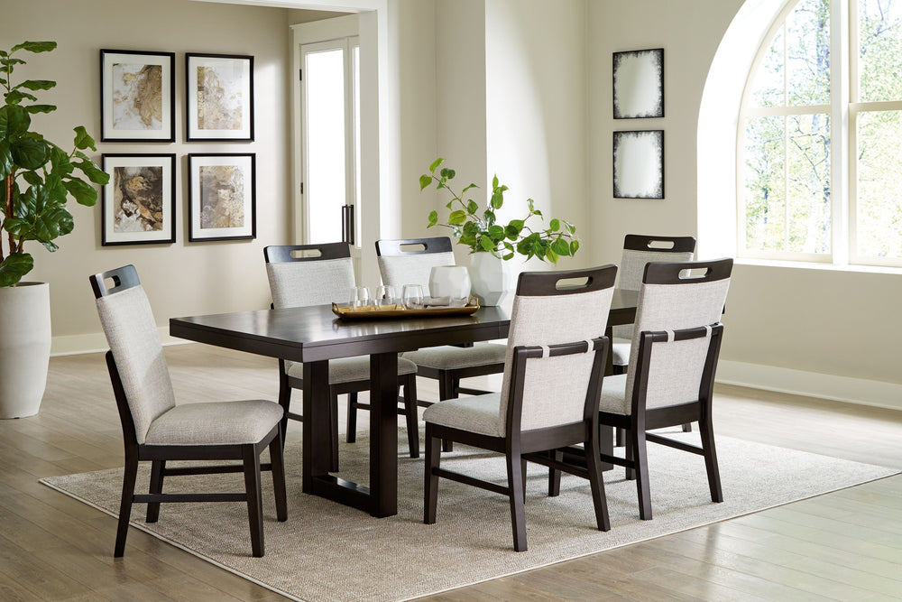 This dining package is the perfect blend of modern and contemporary styles. Its solid construction and easy-clean NuvellaÂ® upholstery make it both durable and easy to care for. Incorporating high style and low maintenance, this is a set youâ€™ll enjoy fo