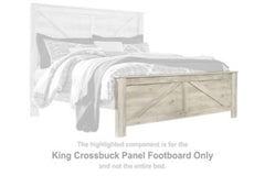 This king crossbuck panel footboard is made with engineered wood (MDF/particleboard/plywood) and decorative laminate. Pairs with other items in the series to make a bed kit.<br><br><b>Additional Dimensions</b><br><ul><li>Assembled king bed: 0-"</li></ul><