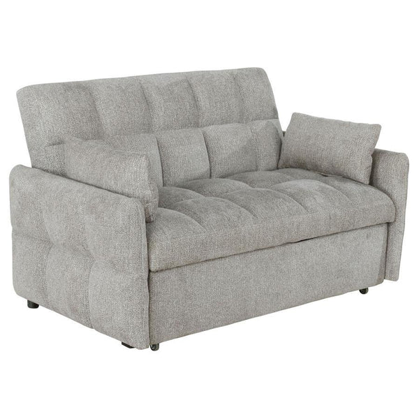 Get the best of both worlds for snoozing and lounging with this sleeper sofa. All over-tufting enhances the comfort of the chenille fabric. Slim arms and a rounded rectangular backrest give it a modern flair as a stylish sofa. Fold down the backrest to ea