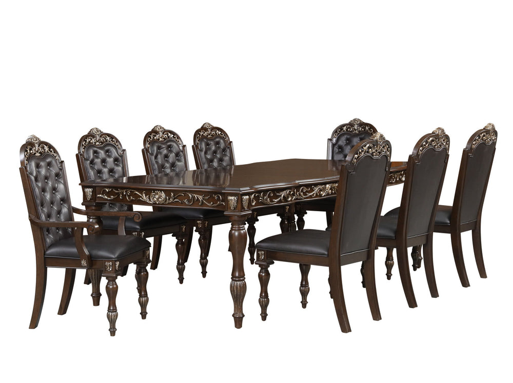 The Royal Classics Maximus Dining Table in cherry is a masterful blend of heirloom craftsmanship and timeless elegance. Meticulously crafted from solid poplar and premium birch veneers, this dining table is designed for enduring beauty and durability, ens