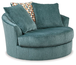 Express your uniquely chic style with this oversized swivel accent chair. Its fresh approach to color creates a vibrant yet refined vibe in your living room that friends and family will love to lounge in. And you can count on classic comfortâ€”the chairâ€