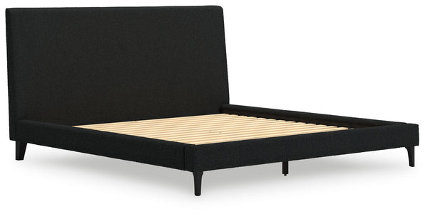 Cadmori - Black - King Upholstered Bed With Roll Slats