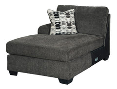This left-arm facing corner chaise is made with polyester upholstery. Pairs with other items in the series to make a sectional.<br><br><b>Additional Dimensions</b><br><ul><li>Arm height: 25-"</li><li>Leg height: 3.5-"</li><li>Minimum width of doorway for 