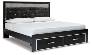 Kaydell - Black - King Upholstered Glitter Panel Storage Bed