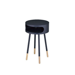 This Sonria round end table offers a contemporary take on a stylish retro design, ideal for your living room, family room, or bedroom! With its one shelf, you can conveniently store remote controls or other small items in the open compartment. The natural