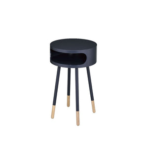 This Sonria round end table offers a contemporary take on a stylish retro design, ideal for your living room, family room, or bedroom! With its one shelf, you can conveniently store remote controls or other small items in the open compartment. The natural