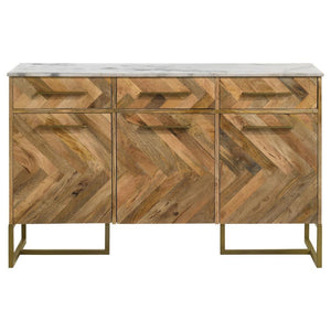 Keaton - 3-Door Marble Top Herringbone Accent Cabinet - Natural