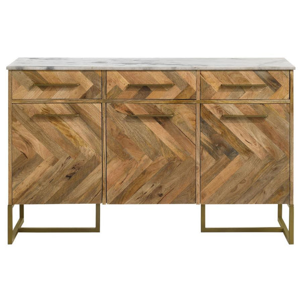 Keaton - 3-Door Marble Top Herringbone Accent Cabinet - Natural