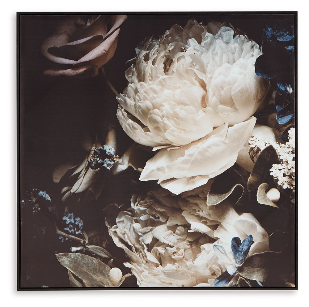 Fall in love with florals. This wall art has a feminine feel, giving the viewer a close look at the delicately unfolding petals of assorted flowers. Its blend of light and dark hues suits a variety of spaces, from casual to contemporary.<br/><br/><b>Produ